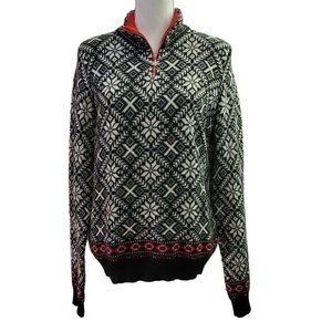 Vintage Cambridge Dry Goods Womens Sweater Sz L Wool Blend Black/Cream 1/4 Zip